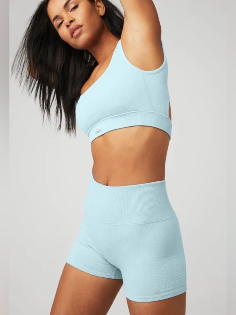 ALO Yoga Seamless Cable Knit high waist shorts XS blue
